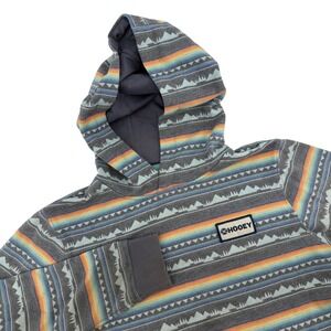 Hooey Youth Medium Southwestern Geometric Stripe Pullover Hoodie Grey Multicolor